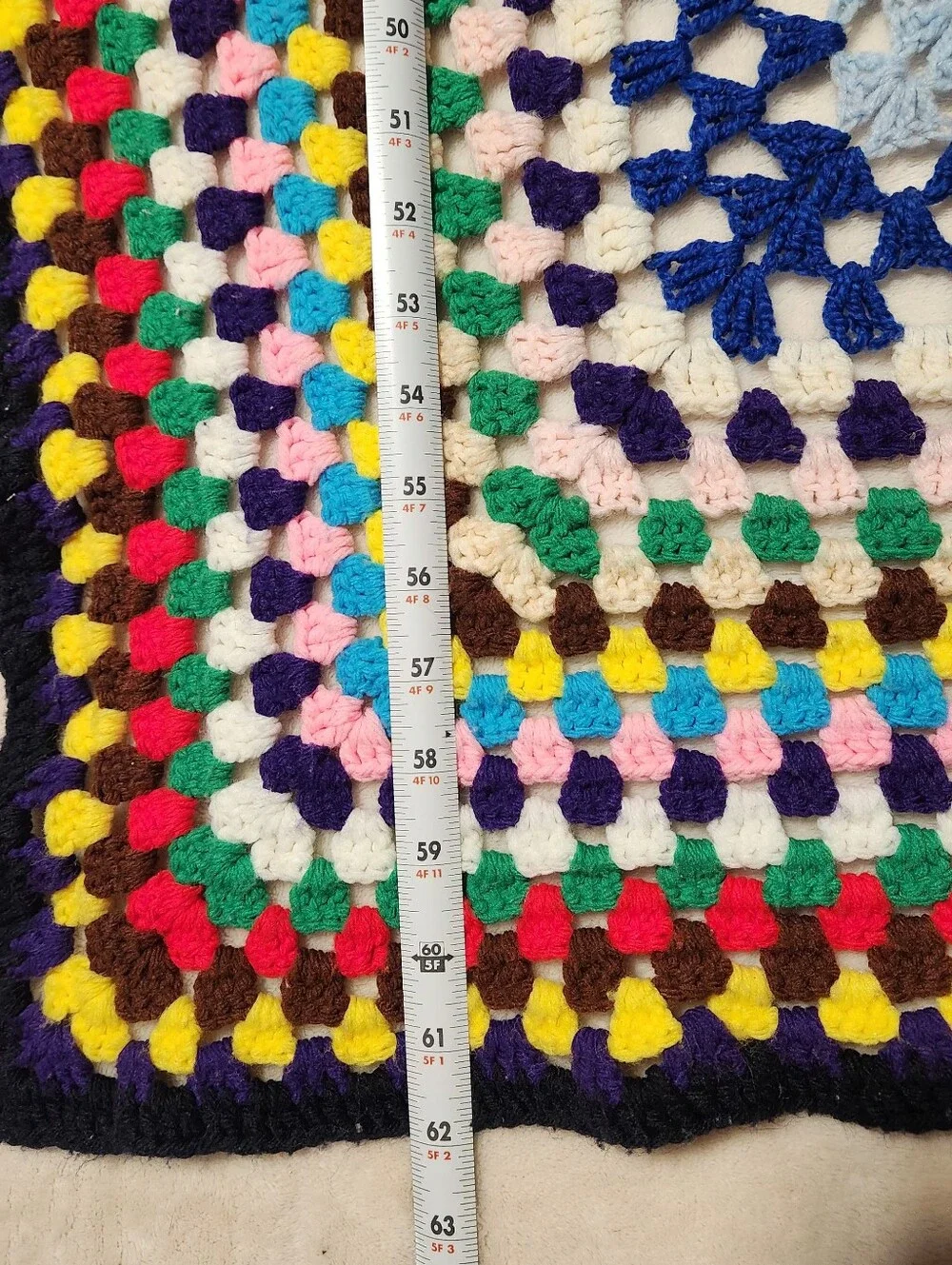 Handmade Crochet Granny Square Blanket Afghan Multi-Color Large Throw 5'2